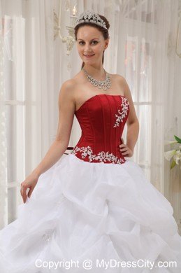 White and Wine Red Pick-ups Quinceanera Party Dress