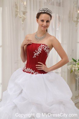 White and Wine Red Pick-ups Quinceanera Party Dress