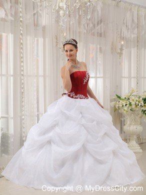 White and Wine Red Pick-ups Quinceanera Party Dress