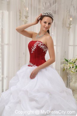 White and Wine Red Pick-ups Quinceanera Party Dress