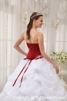 White and Wine Red Pick-ups Quinceanera Party Dress