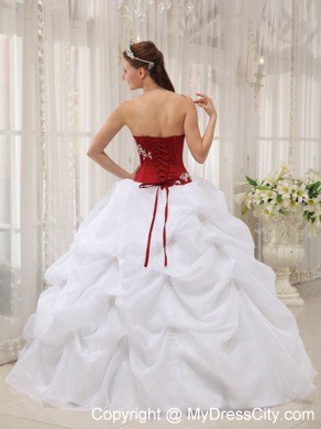 White and Wine Red Pick-ups Quinceanera Party Dress