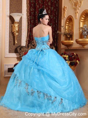 Beaded Sweetheart Aqua Blue Organza Sweet 16 Dresses