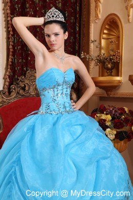 Beaded Sweetheart Aqua Blue Organza Sweet 16 Dresses