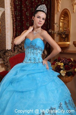 Beaded Sweetheart Aqua Blue Organza Sweet 16 Dresses