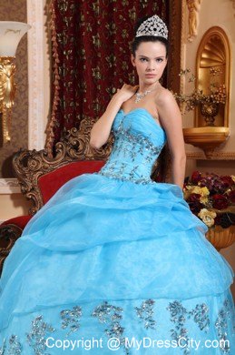 Beaded Sweetheart Aqua Blue Organza Sweet 16 Dresses