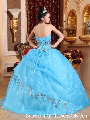 Beaded Sweetheart Aqua Blue Organza Sweet 16 Dresses