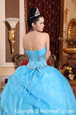 Beaded Sweetheart Aqua Blue Organza Sweet 16 Dresses