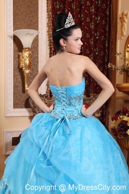 Beaded Sweetheart Aqua Blue Organza Sweet 16 Dresses