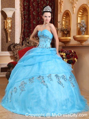 Beaded Sweetheart Aqua Blue Organza Sweet 16 Dresses