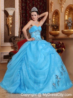 Beaded Sweetheart Aqua Blue Organza Sweet 16 Dresses