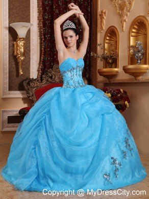 Beaded Sweetheart Aqua Blue Organza Sweet 16 Dresses