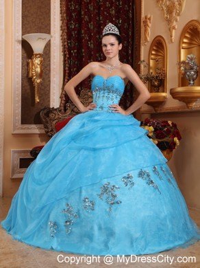 Beaded Sweetheart Aqua Blue Organza Sweet 16 Dresses