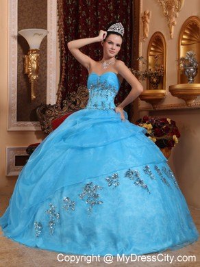 Beaded Sweetheart Aqua Blue Organza Sweet 16 Dresses