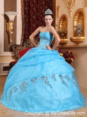 Beaded Sweetheart Aqua Blue Organza Sweet 16 Dresses