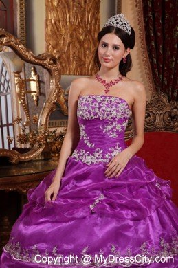 Organza Purple Corset Pick-ups Pretty Dress for Quince