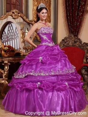 Organza Purple Corset Pick-ups Pretty Dress for Quince