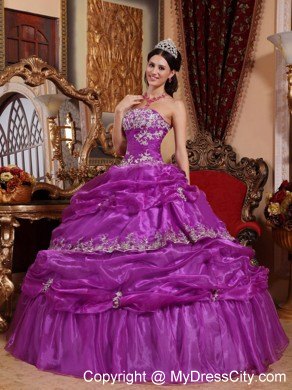 Organza Purple Corset Pick-ups Pretty Dress for Quince