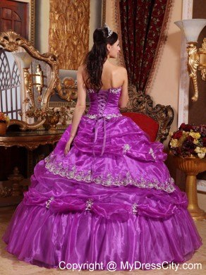 Organza Purple Corset Pick-ups Pretty Dress for Quince