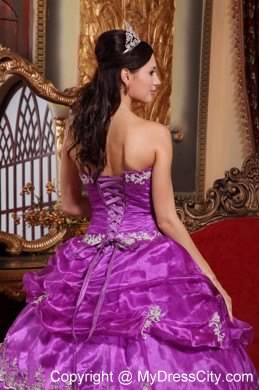 Organza Purple Corset Pick-ups Pretty Dress for Quince