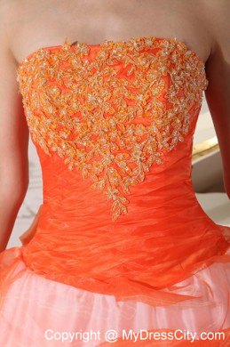 Orange and White Strapless Quinceanera Gowns with Appliques