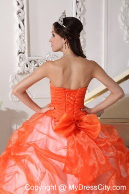 Orange and White Strapless Quinceanera Gowns with Appliques