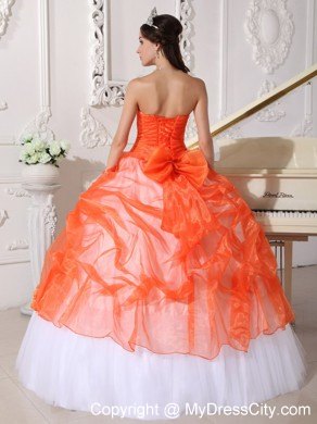 Orange and White Strapless Quinceanera Gowns with Appliques