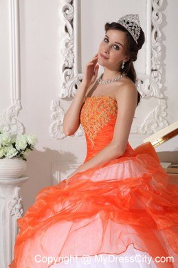 Orange and White Strapless Quinceanera Gowns with Appliques