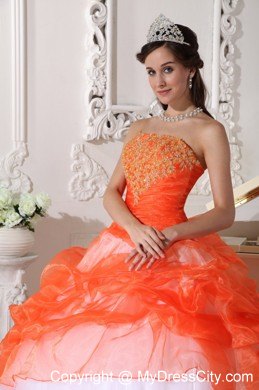 Orange and White Strapless Quinceanera Gowns with Appliques