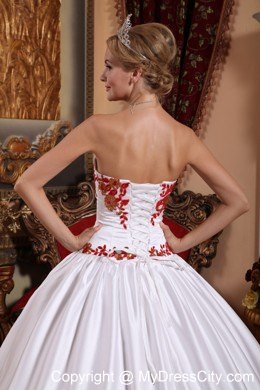 Satin White Custom Size Appliques Quinceanera Dresses