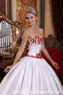 Satin White Custom Size Appliques Quinceanera Dresses