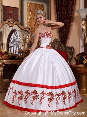 Satin White Custom Size Appliques Quinceanera Dresses