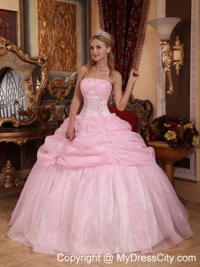 Baby Pink Strapless Organza Tiered Dress for Sweet 16