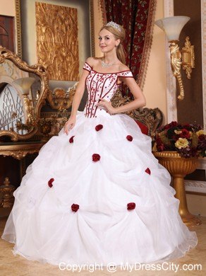 Off The Shoulder White Taffeta and Organza Quinceanera Gowns