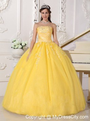 Exquisite Yellow Taffeta and Tulle Appliques Quinceanera Dress