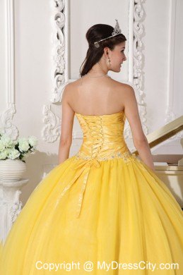 Exquisite Yellow Taffeta and Tulle Appliques Quinceanera Dress