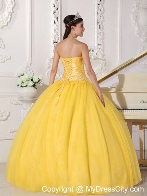 Exquisite Yellow Taffeta and Tulle Appliques Quinceanera Dress