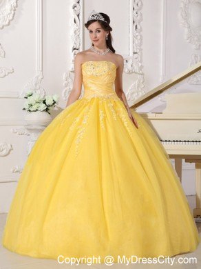 Exquisite Yellow Taffeta and Tulle Appliques Quinceanera Dress