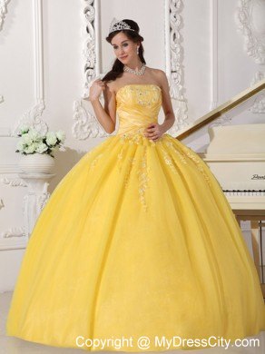 Exquisite Yellow Taffeta and Tulle Appliques Quinceanera Dress