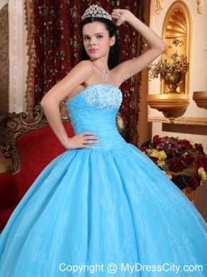 Fast Delivery Aqua Strapless Appliques Quinceanera Gowns 2013