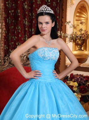 Fast Delivery Aqua Strapless Appliques Quinceanera Gowns 2013