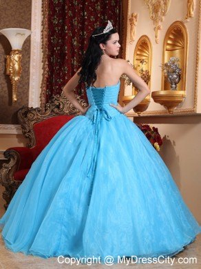 Fast Delivery Aqua Strapless Appliques Quinceanera Gowns 2013