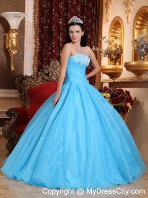 Fast Delivery Aqua Strapless Appliques Quinceanera Gowns 2013