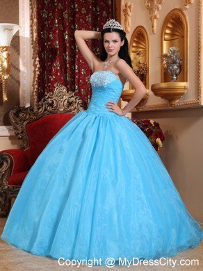 Fast Delivery Aqua Strapless Appliques Quinceanera Gowns 2013