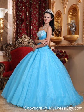 Fast Delivery Aqua Strapless Appliques Quinceanera Gowns 2013