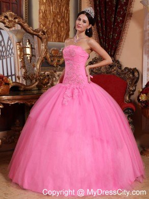 Graceful Rose Pink Tulle Corset Quinceanera Dress with Appliques