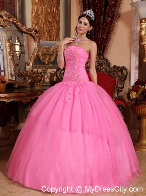 Graceful Rose Pink Tulle Corset Quinceanera Dress with Appliques