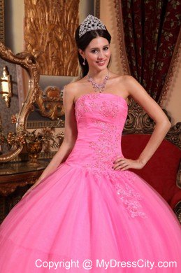 Graceful Rose Pink Tulle Corset Quinceanera Dress with Appliques