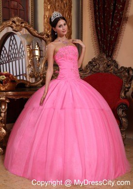 Graceful Rose Pink Tulle Corset Quinceanera Dress with Appliques