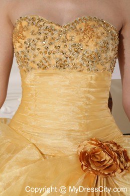 Gold Strapless Organza Embroidery with Beading Quinceanera Dress